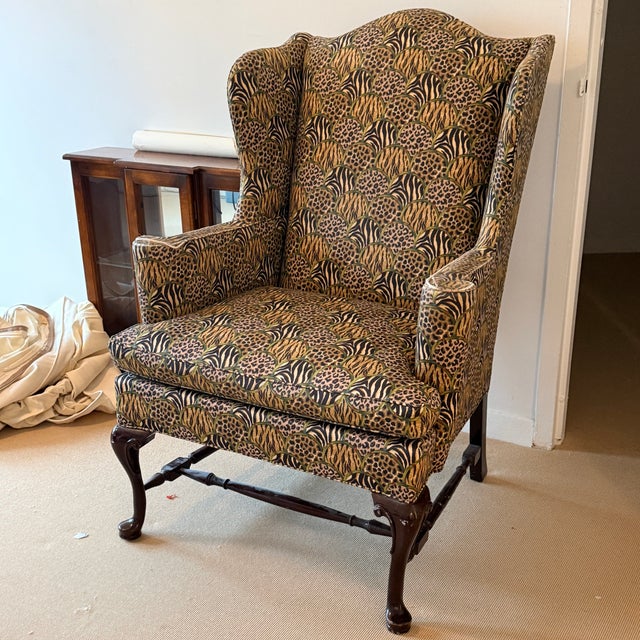 Brown Vintage Hancock & Moore Animal Print Wingback For Sale - Image 8 of 11
