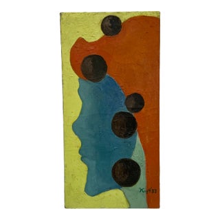 Vintage Abstract Profile Portrait Painting by Meyer Kupferman For Sale