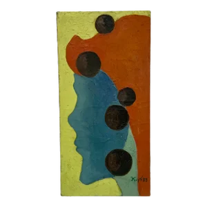 Vintage Abstract Profile Portrait Painting by Meyer Kupferman