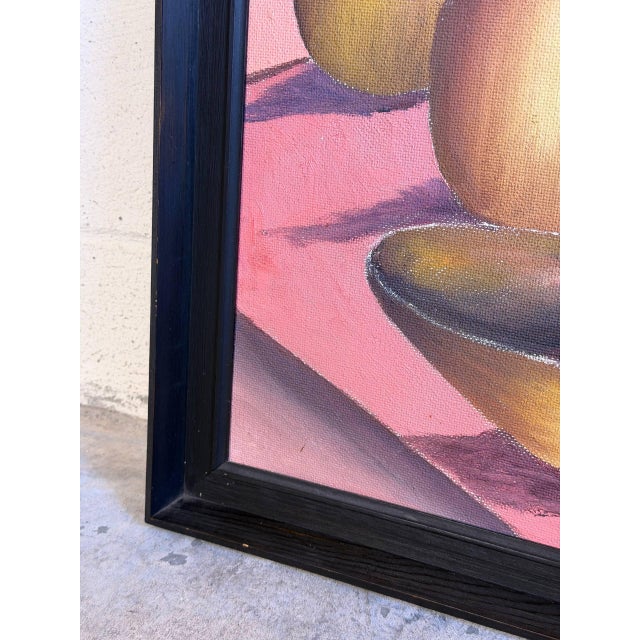 Still Life Canvas Painting With Plate Mid-Century Modern Vintage For Sale - Image 9 of 10