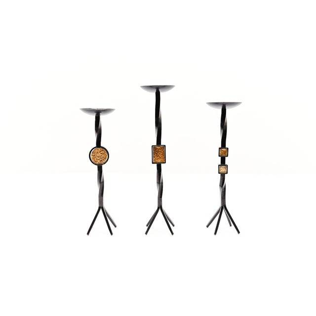 Beautiful condition with great patina. Three different heights: 27cm, 27,5cm, and 31cm. Width 7.5cm.