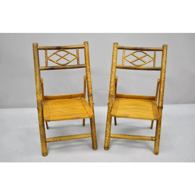 Mid 20th Century Vintage Hollywood Regency Tiki Children's Bamboo Folding Side Chairs - Set of 6 For Sale - Image 4 of 10