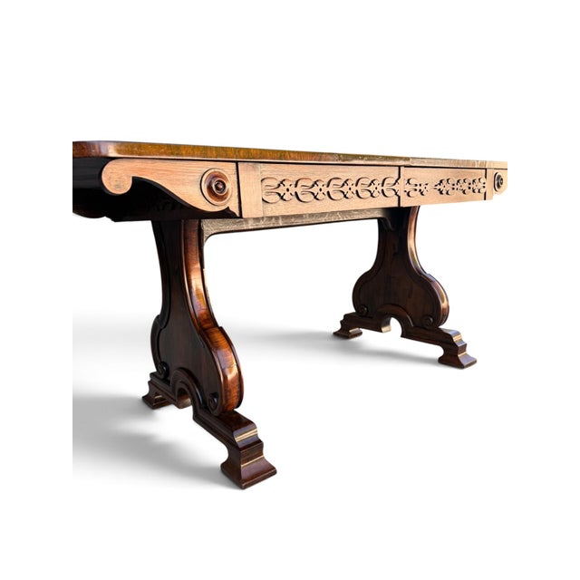 Traditional English Regency Rosewood Sofa Table / Partners Desk, Circa 1820 For Sale - Image 3 of 11