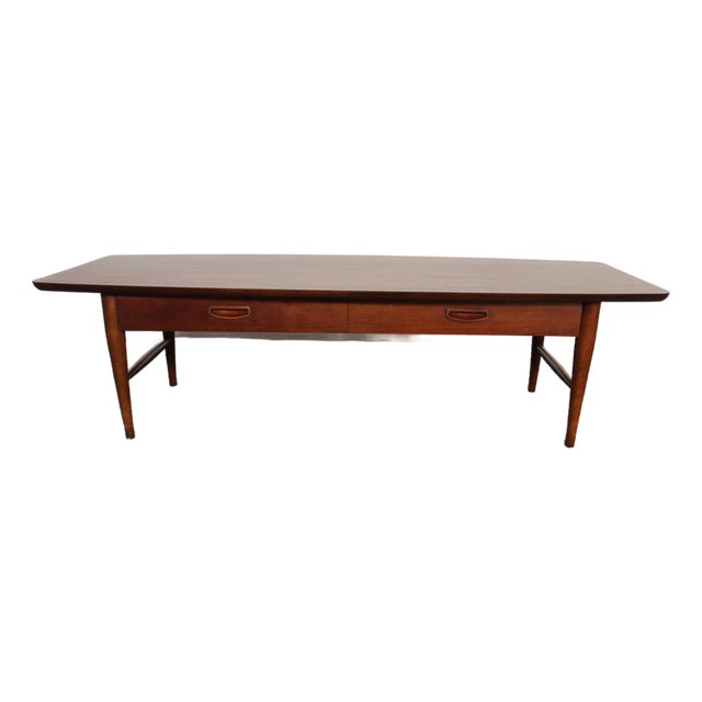 Mid-Century Modern Surfboard-Form Laminate and Walnut Coffee Table With Drawer by Lane For Sale