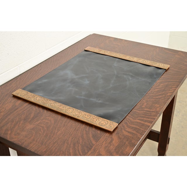 Art Deco Tiffany Studios New York Zodiac Bronze Blotter Ends With Leather Desk Blotter For Sale - Image 3 of 16