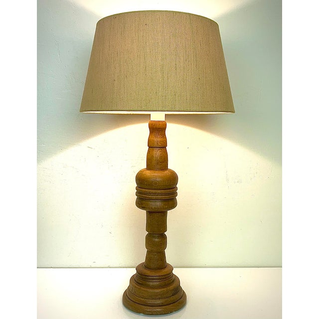 Large Turned Oak Table Lamp, 1960s For Sale - Image 6 of 18
