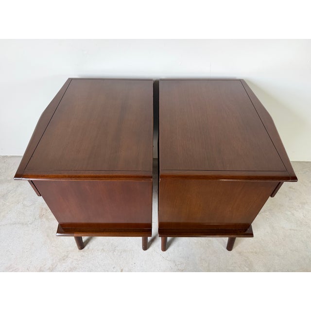 1940’s Art Deco Solid Mahogany Nightstands With Drawer & Open Shelf – A Pair For Sale - Image 9 of 18