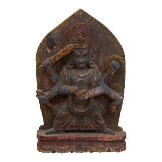 Carved & Painted Tibetan Wrathful Deity Sculpture For Sale