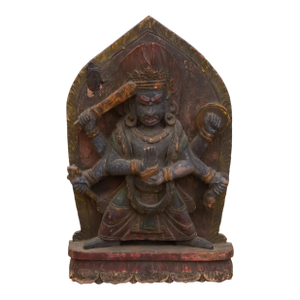 Carved & Painted Tibetan Wrathful Deity Sculpture