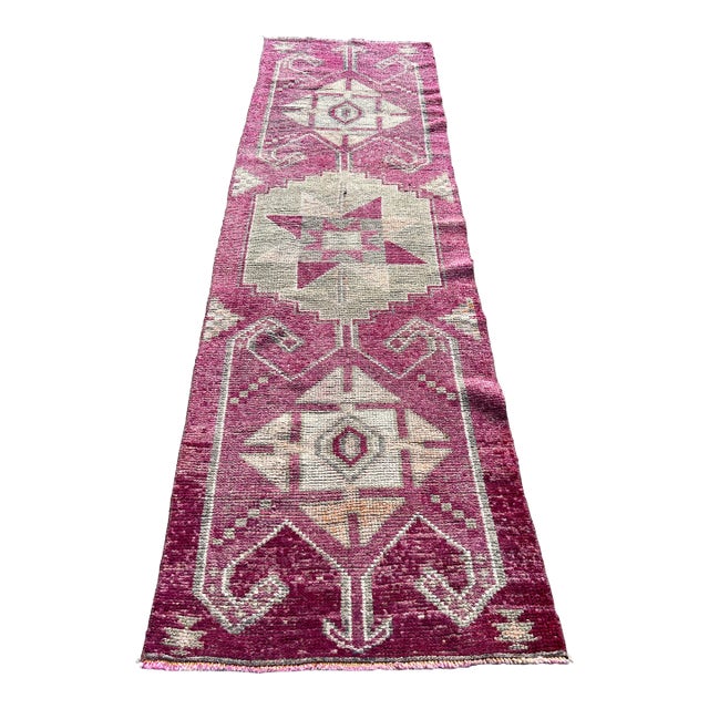 Vintage Handmade Magenta & Mint Color Oushak Rug For Sale