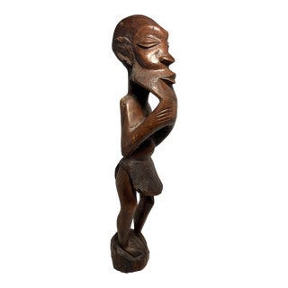 1930s Hemba Tribal Zambia African Hand Carved Male Figurine For Sale