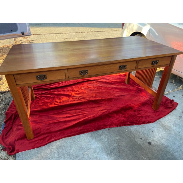 Chocolate 1990s Stickley Mission Oak Arts and Crafts Library Desk Table For Sale - Image 8 of 12