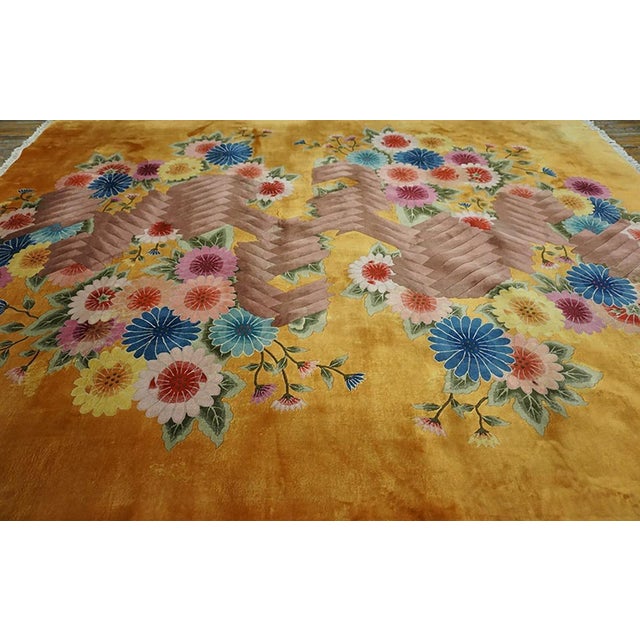 1930s Antique Yellow-Saffron Floral Modern Antique Chinese Art Deco Carpet Rug For Sale - Image 4 of 13