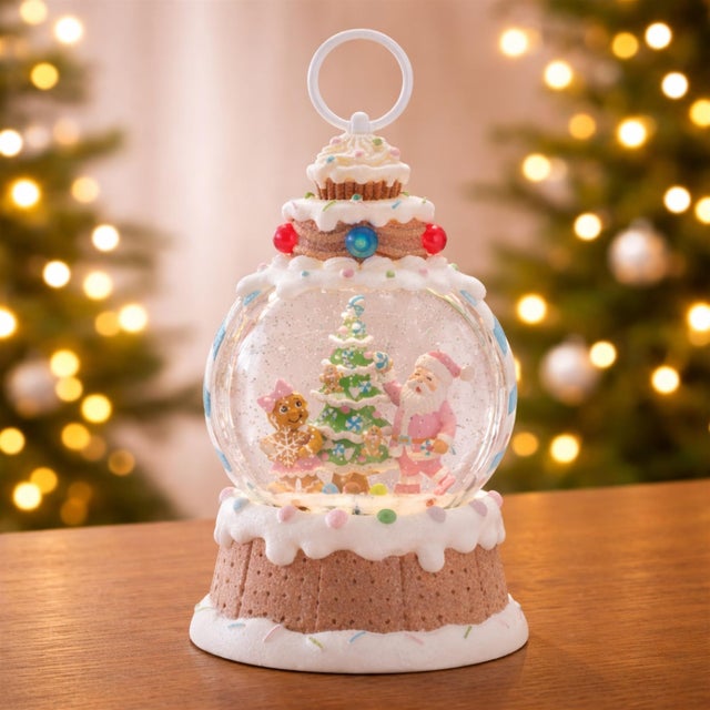 Kenneth Ludwig Chicago LED Santa & Gingerbread Tree Snow Globe 10"H For Sale - Image 4 of 4