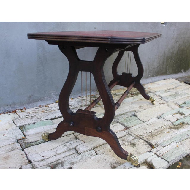 Sheraton Table on Caster Wheels with Leather Top, 1940s For Sale - Image 3 of 11