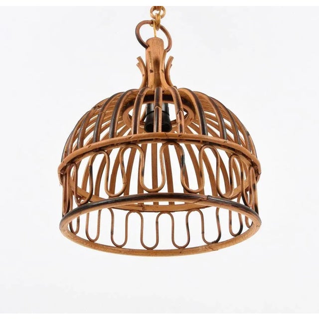 Mid-Century Italian French Riviera Bambo & Rattan Round Pendant Lamp, 1960s For Sale - Image 10 of 18