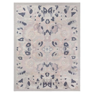 Doris Leslie Blau Vintage French Art Deco Floral Light Gray Hand-Knotted Rug For Sale