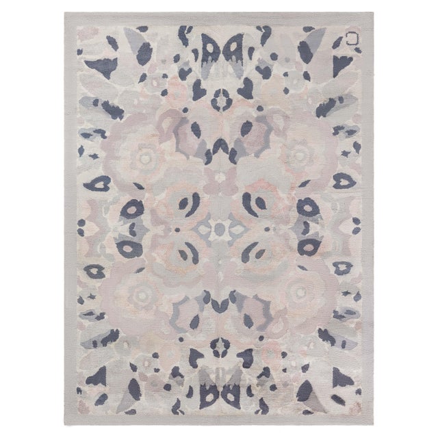 Doris Leslie Blau Vintage French Art Deco Floral Light Gray Hand-Knotted Rug For Sale