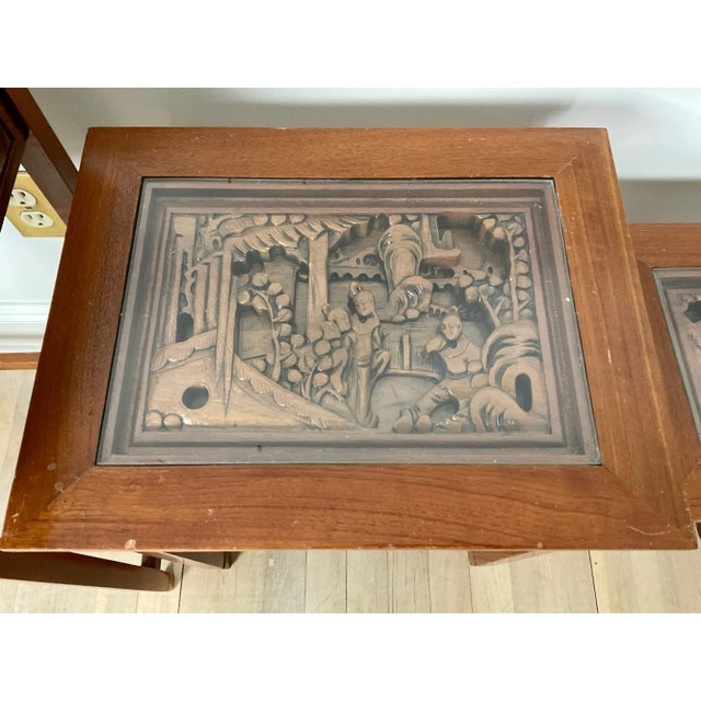 Brown 20th Century Carved Chinese Nesting Tables—Set of Four For Sale - Image 8 of 12