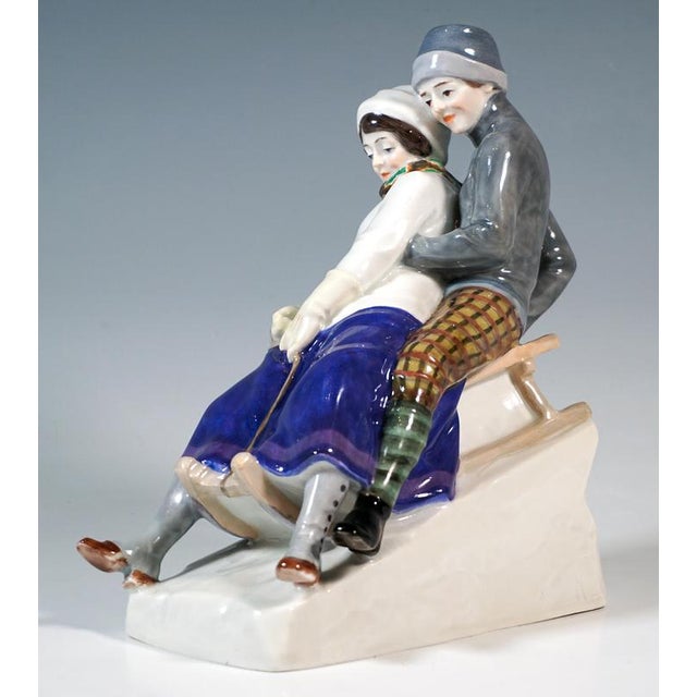 Art Nouveau Tobogganers Figure Group by Alfred Koenig for Meissen, Germany, 1912 For Sale - Image 4 of 8