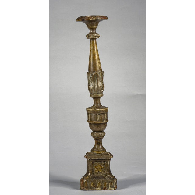 Italian Gold and Silver Lacquered Wooden Candlestick, Late 1700s For Sale - Image 6 of 9