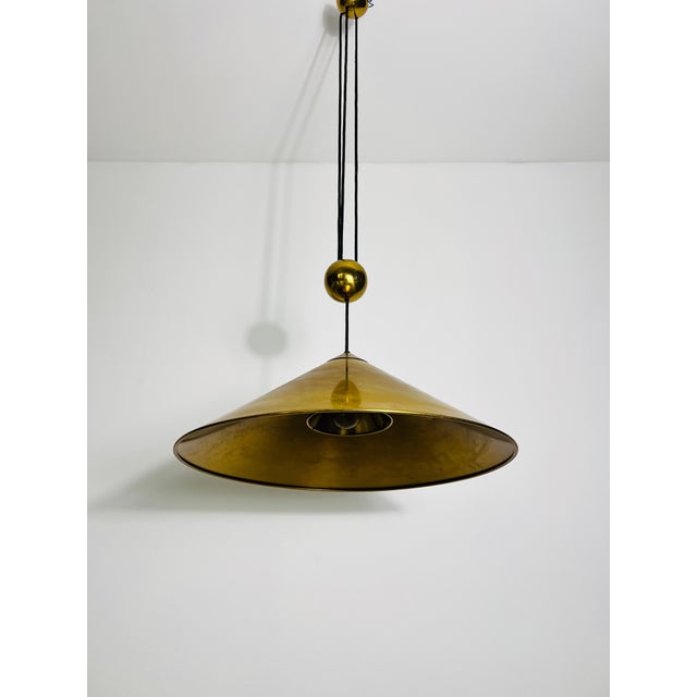 1970s Cone Shaped Brass Pendant Lamp with Counterweight by Florian Schulz, 1970s For Sale - Image 5 of 12