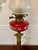 Antique Victorian Brass Oil Lamp with Cranberry Glass Font and Corinthian Column, 1860 For Sale - Image 3 of 8