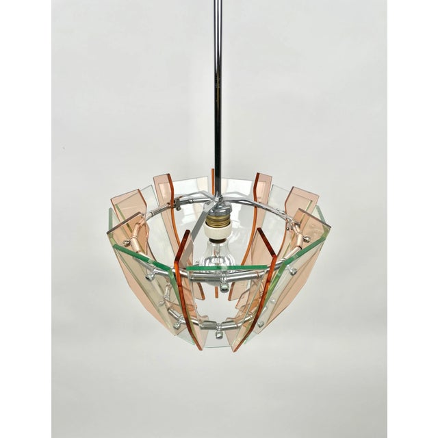1970s Glass & Chrome Ceiling Light from Veca, Italy, 1970s For Sale - Image 5 of 11