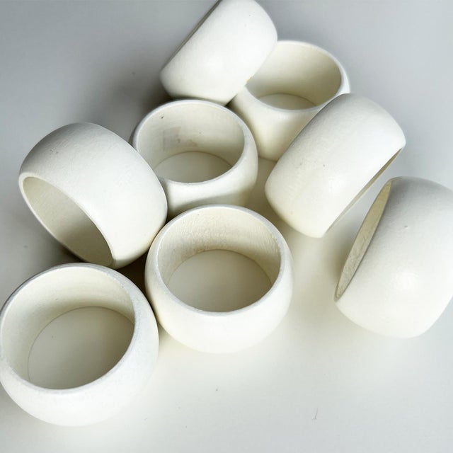 Mid-Century Modern 1970s Sculptural Matte White Ceramic Napkin Rings, Minimalist Tabletop - Set of 8 For Sale - Image 3 of 7