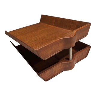 Vintage Florence Knoll Walnut Two-Tier Pivoting Letter Tray — Knoll Associates For Sale