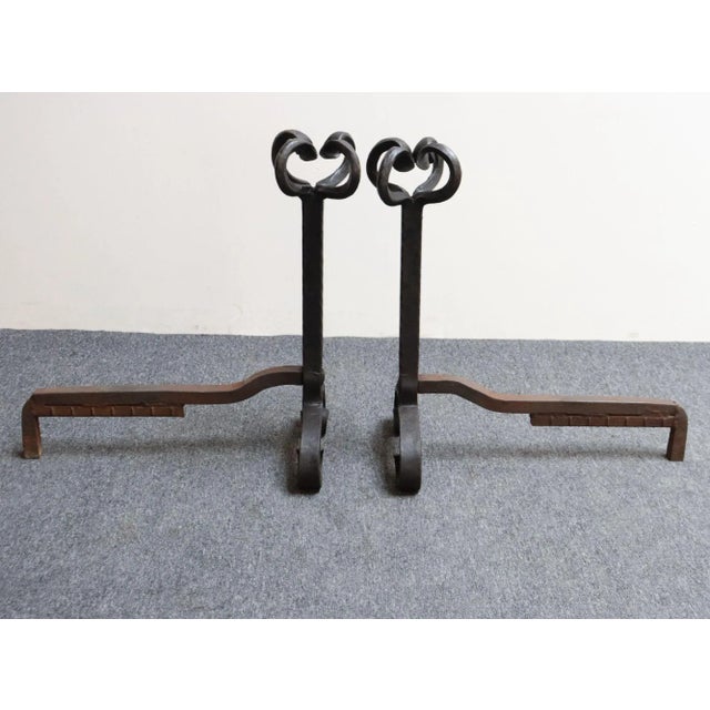 Pair of Tall Arts and Crafts Hand Forged Iron Fireplace Andirons For Sale - Image 18 of 18