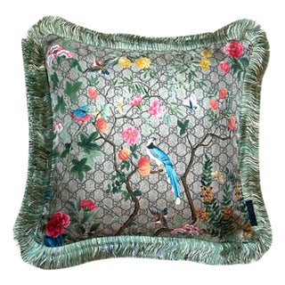 Gucci Gg Logo Tree of Life Tian Chinoiserie Vintage Silk Scarf Pillow For Sale