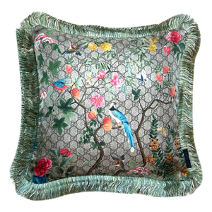 Gucci Gg Logo Tree of Life Tian Chinoiserie Vintage Silk Scarf Pillow