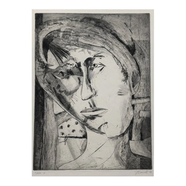 1982 Portrait Etching by Jon Fasenelli Cawelti For Sale