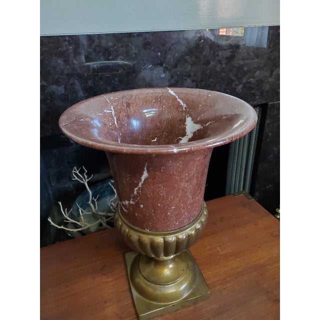 Carved Rosso Di Verona Marble Stone and Bronze Medici Urn Style Neo-Classical Campana Form Vase For Sale - Image 4 of 14