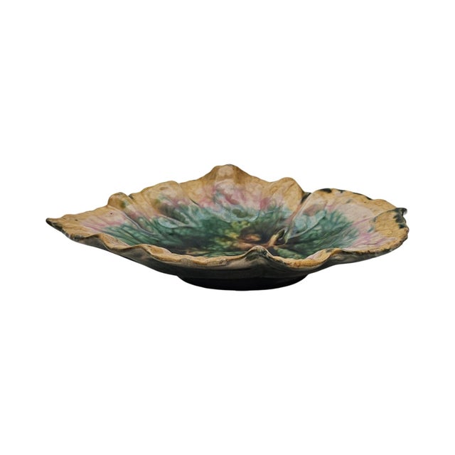 Victorian Griffin Smith & Hill Etruscan Majolica Begonia Leaf Plate 9.25" For Sale - Image 3 of 11