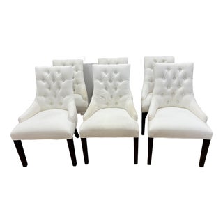 Set of 6 Restoration Hardware Martine Tufted Velvet Dining Chairs For Sale