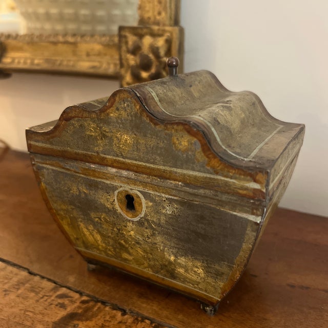 19th Century French Empire Tole Chinoiserie Tea, Caddy Sarcophagus Box For Sale - Image 4 of 8