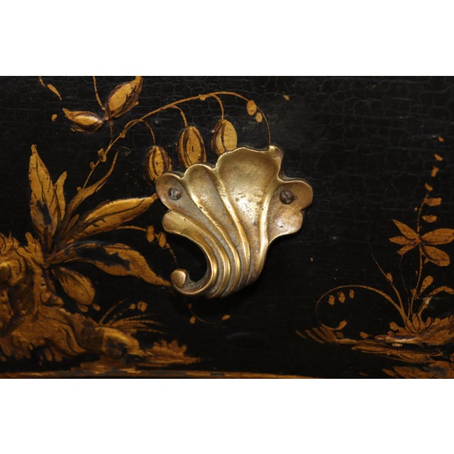 Early 20th Century Vintage Italian Ebonized Chinoiserie Style Brass Mounted Paint Decorated Commode For Sale - Image 5 of 9