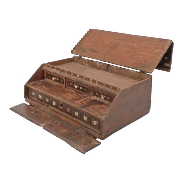 Spanish Colonial Inlaid Travel Desk, Wood and Iron, 17th Century For Sale