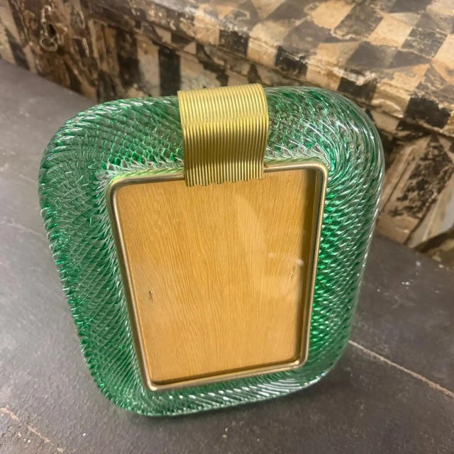 1990s Barovier Style Art Deco Green Murano Glass Picture Frame For Sale - Image 11 of 14