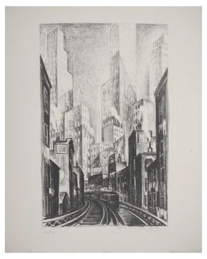Adriaan Lubbers, New York City, Chatham Square, 1930, Original Lithograph
