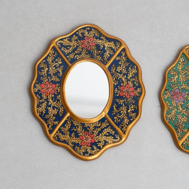 Vintage Mid-Century Peruvian Hand-Painted Wooden Wall Mirrors, 1960s, Set of 2 For Sale - Image 6 of 13