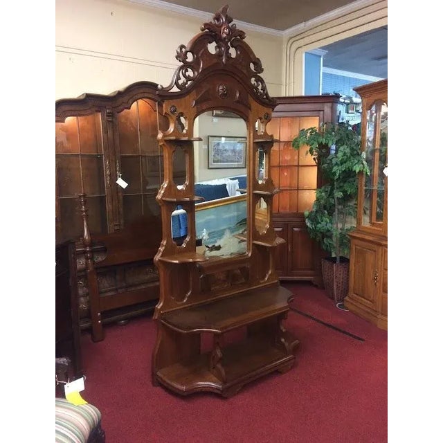 Victorian Victorian Furniture Antique Large Shelf Walnut Furniture Large Tall Antique Mirror Etagere Étagère For Sale - Image 3 of 13