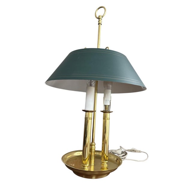 Vintage Hot Water Bottle Desk Lamp in Brass with Green Shade For Sale - Image 3 of 6