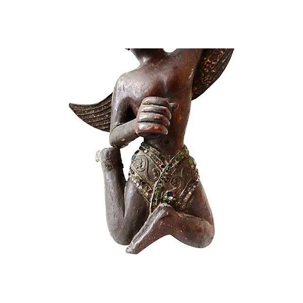 Asian Antique Carved Wood Thai Figure of an Angel For Sale - Image 3 of 7