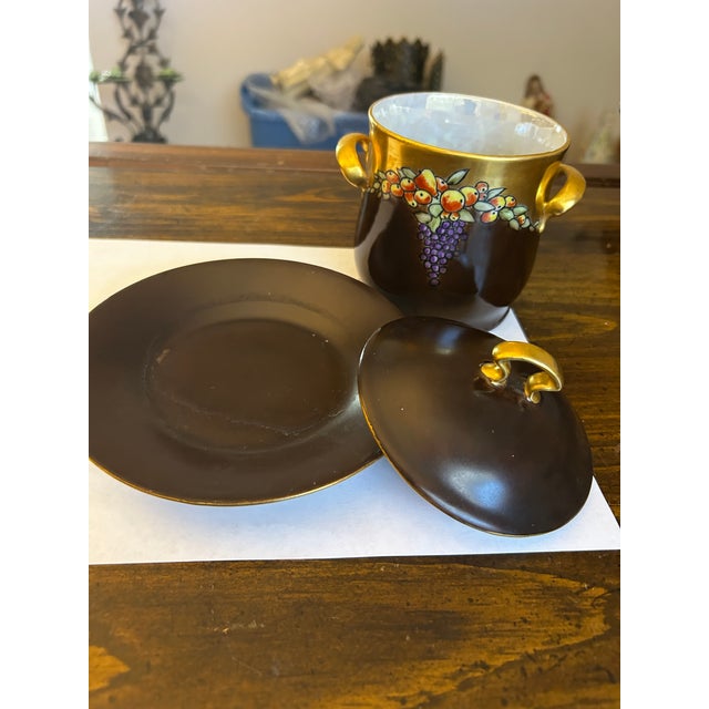 Art Nouveau Vintage Handpainted Condensed Milk Jar, Lid and Plate European For Sale - Image 3 of 4