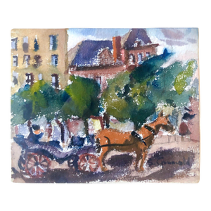 Samuel Grunvald1940's American WPA Modernist New York Watercolor Painting 59th st Central Park, c.1940s