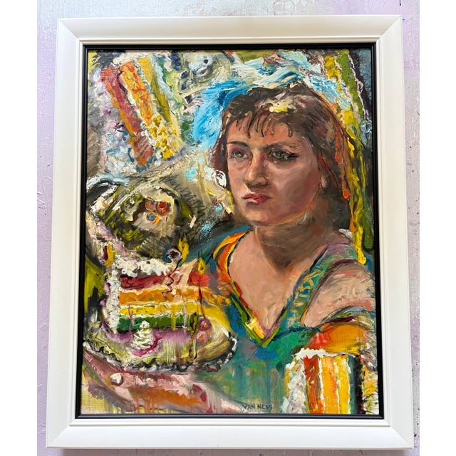 “Girl With Cake", Original Abstract Oil Painting, by Van Ness For Sale - Image 10 of 11