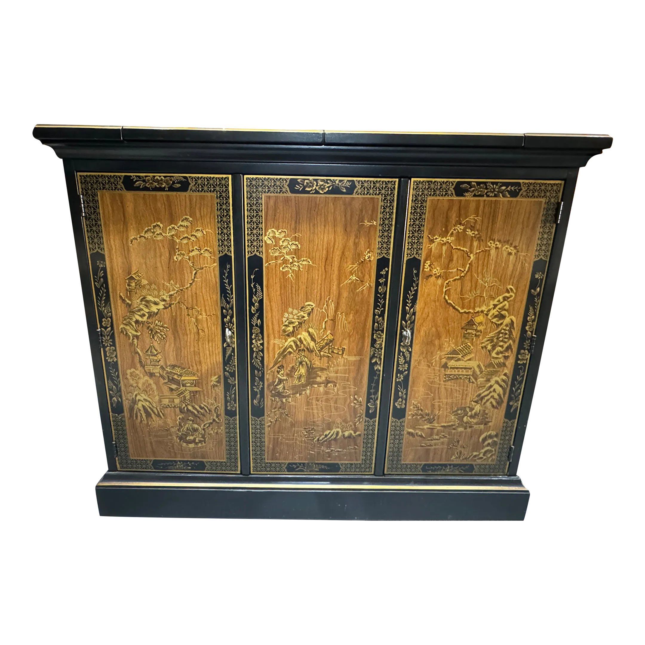 1970s Drexel Et Cetera Collection Black Lacquer Chinoiserie Buffet
